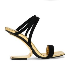 Jeffrey Campbell Black and Gold Strappy Heels